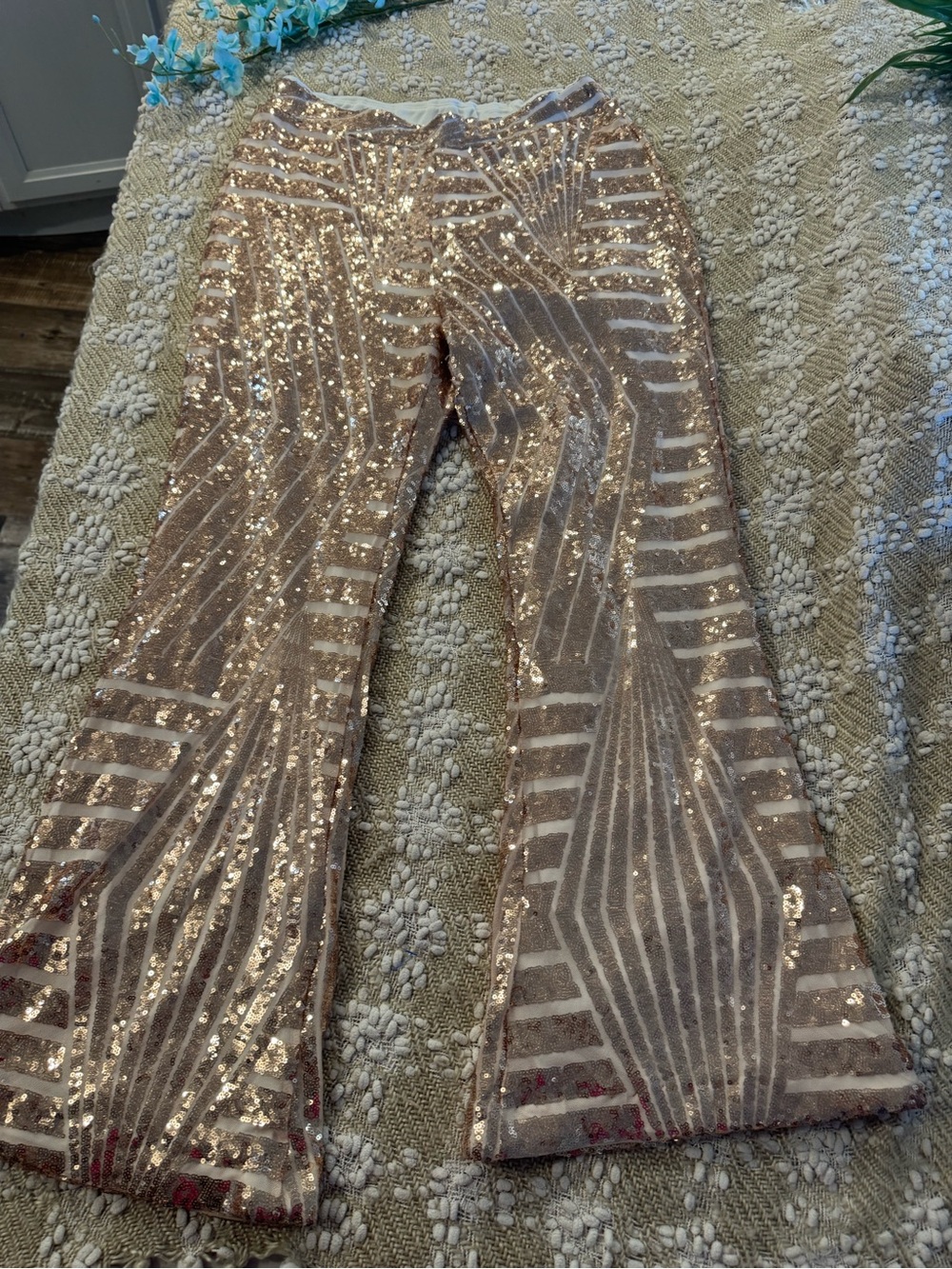 Sequin Flare Pants Shiny Bell Bottom Party Disco Women’s Size XL